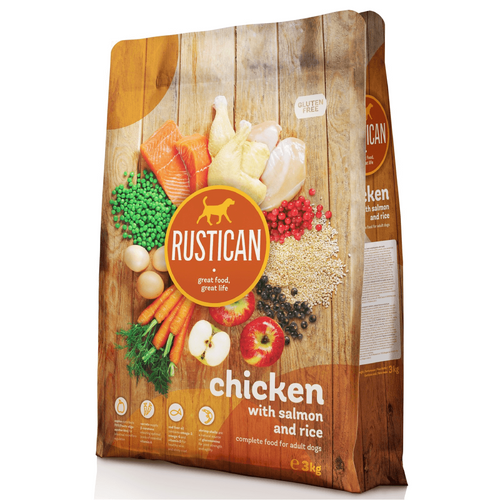 Hrana uscata pentru caini adulti Rustican Pui cu somon si orez 3kg - Animax