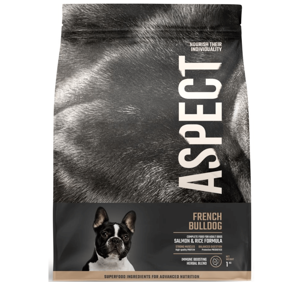 Hrana uscata pentru caini Aspect French Bulldog cu somon si orez 1kg - Animax