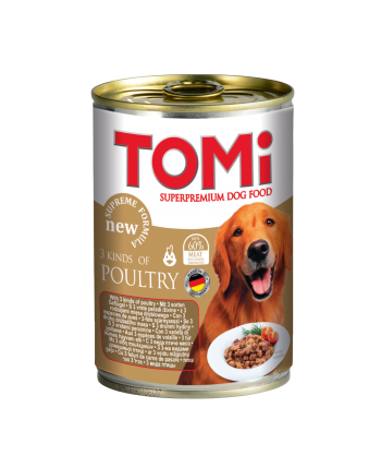 Hrana umeda pentru caini Tomi cu 3 feluri de carne de pui 400g - Animax