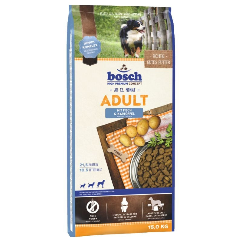Hrana uscata pentru caini Bosch Adult cu peste si cartofi 15 kg - Animax