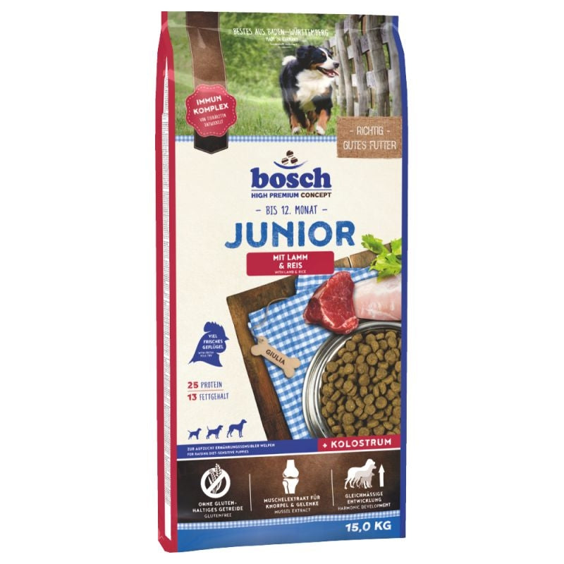 Hrana uscata pentru caini Bosch Junior cu miel si orez 15 kg - Animax