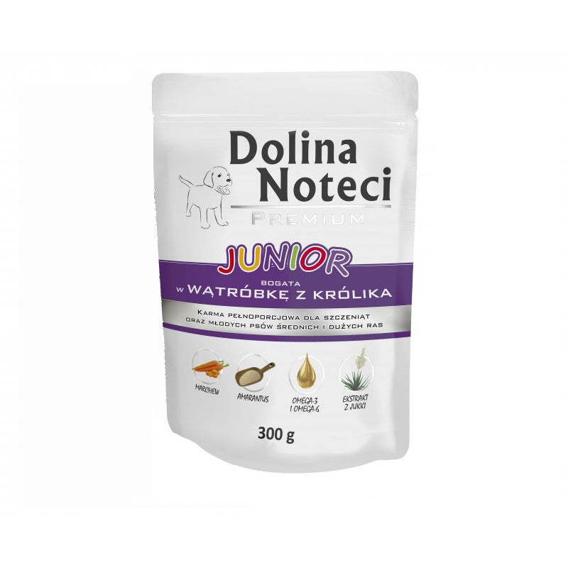 Hrana umeda pentru caini Dolina Noteci Premium Junior cu ficat si iepure 300 g - Animax
