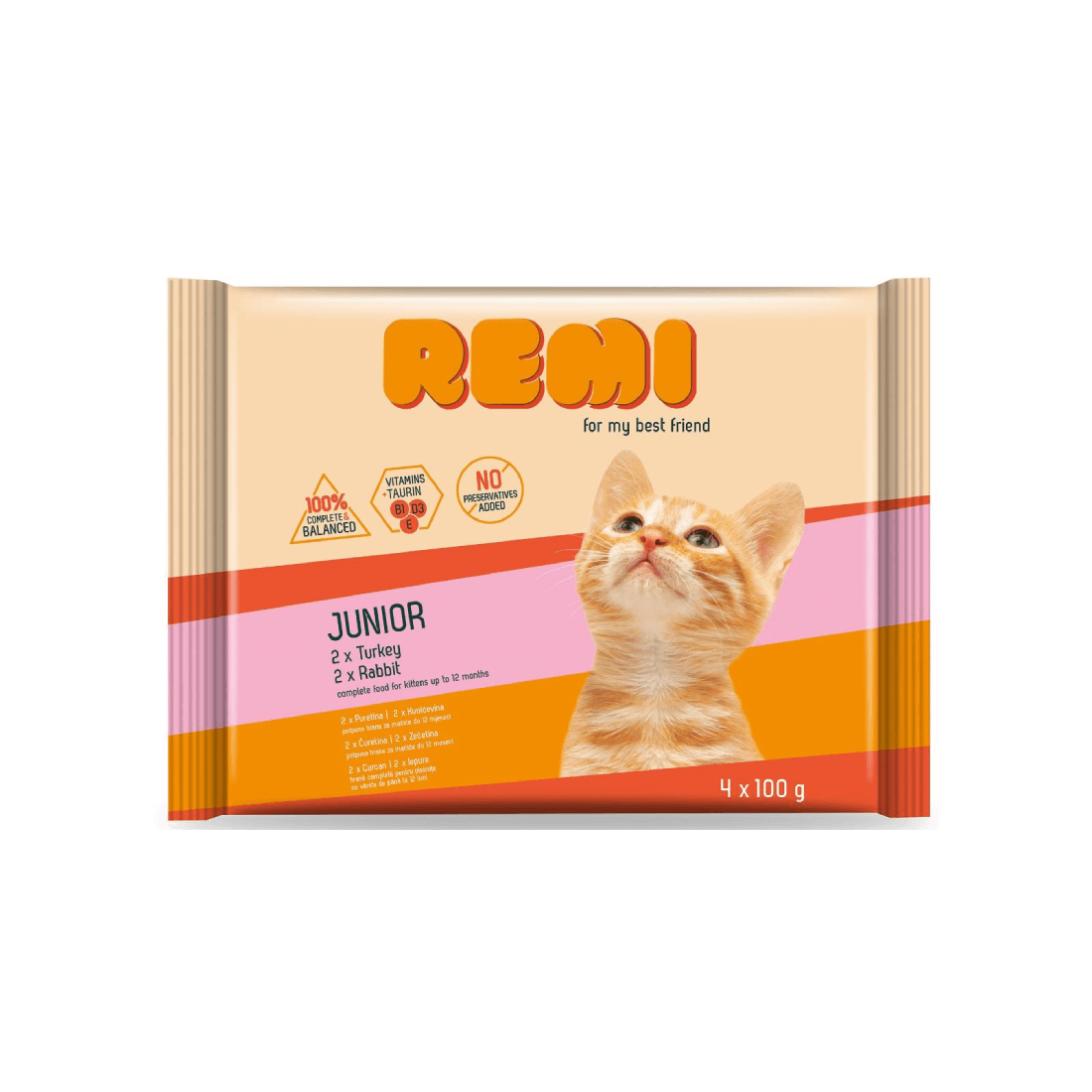 Hrana umeda pentru pisicute Remi Junior Curcan-Iepure 4x100g - Animax
