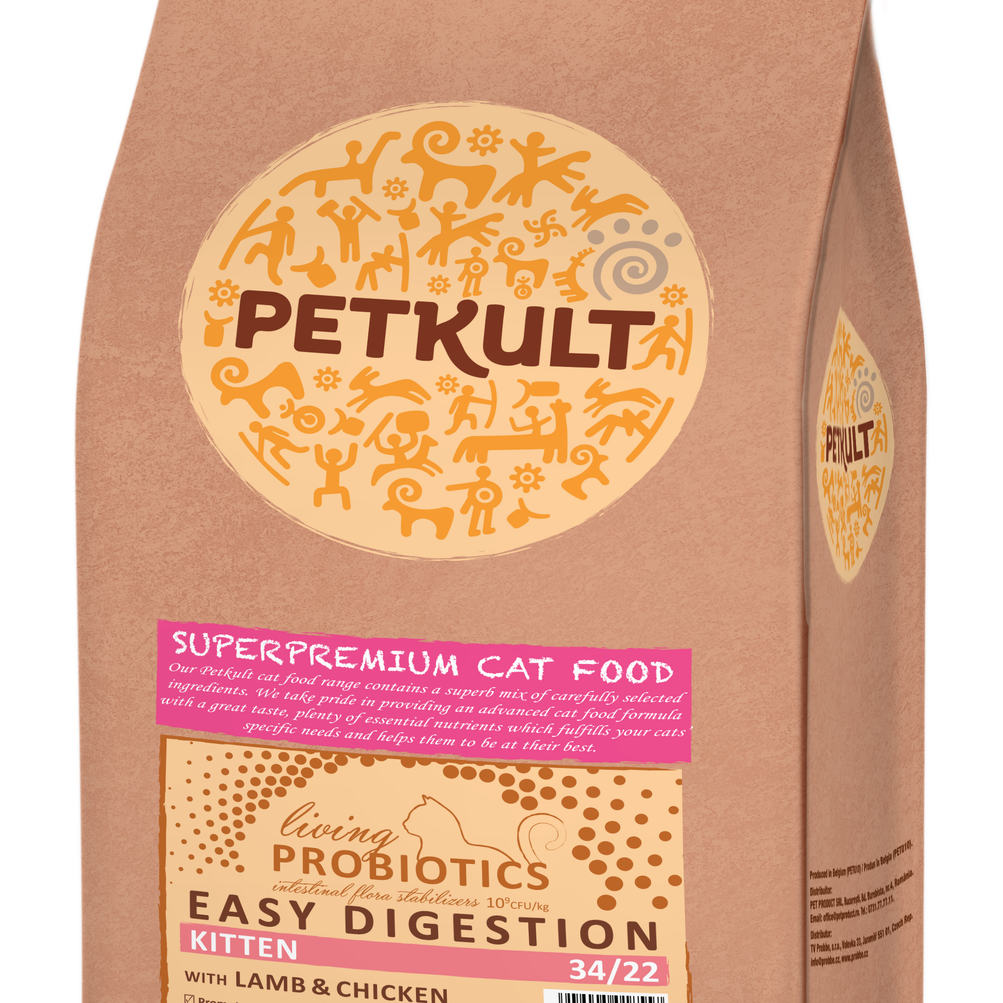Hrana uscata pentru pisici Petkult Probiotics Kitten cu miel si pui 2 kg - Animax