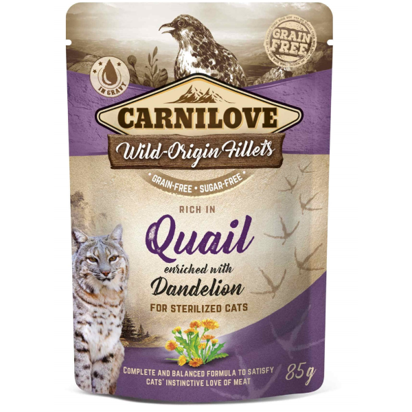 Hrana umeda pentru pisici Carnilove Cat Sterilized Prepelita&Papadie 85g - Animax