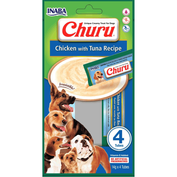 Recompense pentru caini Churu Dog Piure Pui cu ton 4x14g - Animax