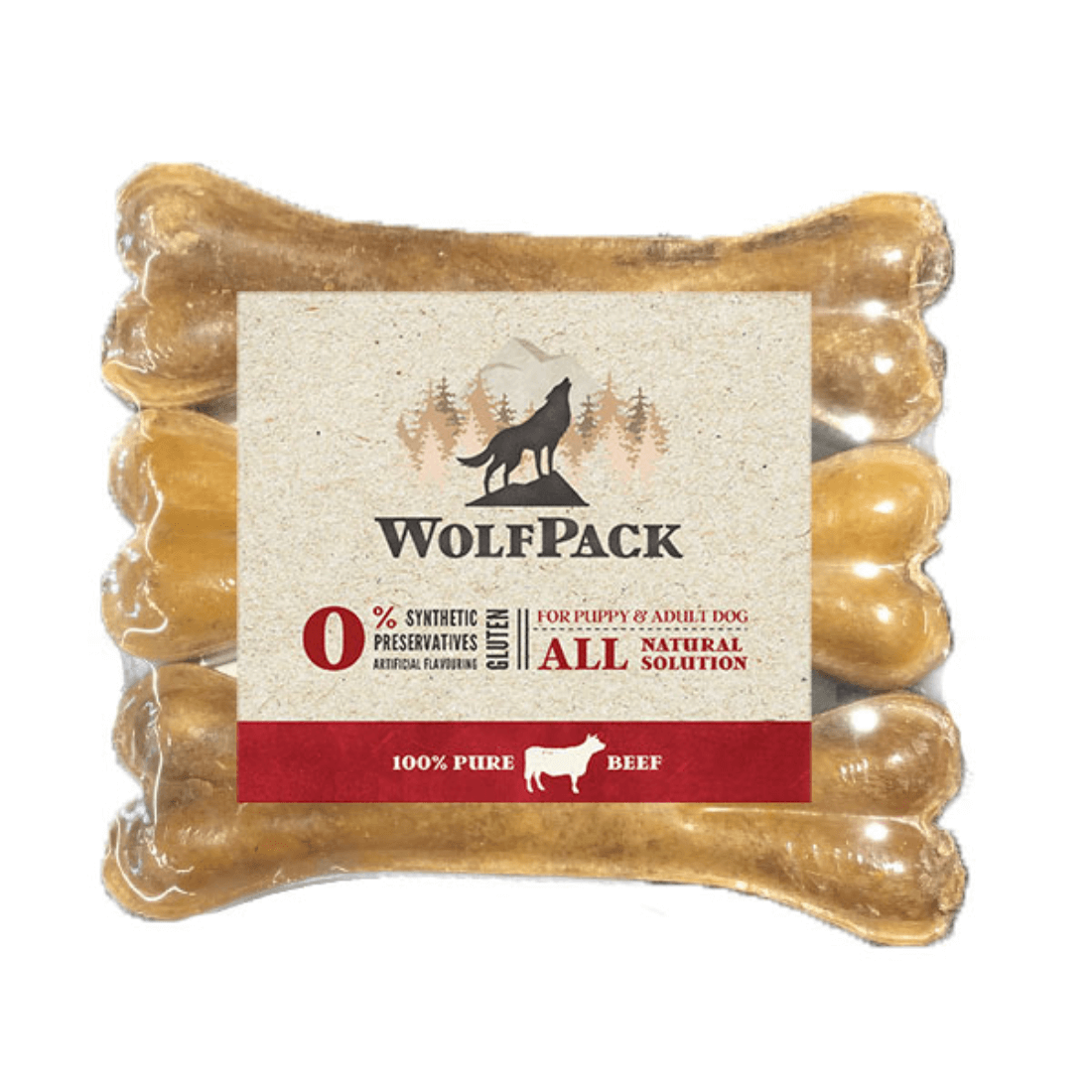 Recompense pentru caini WolfPack Oase presate umplute cu burta de vita 10cm 3buc - Animax