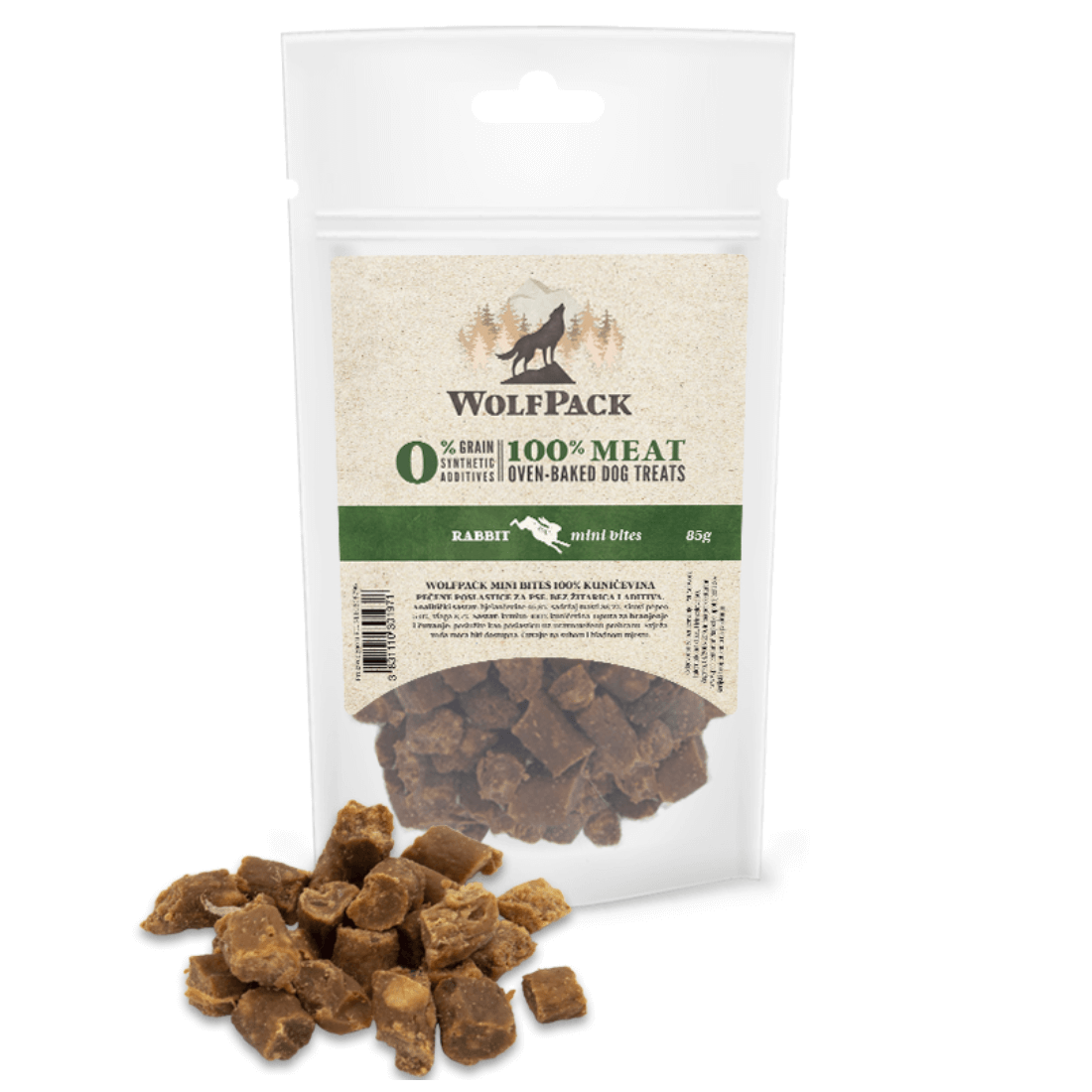 Recompense pentru caini Wolfpack Treats Mini Bites Iepure 85g - Animax
