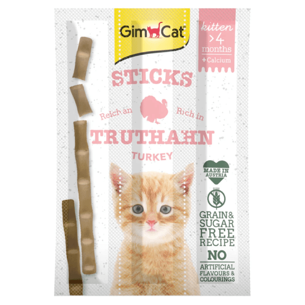 Recompense pentru pisici Gimcat Sticks Kitten cu curcan si calciu 3 bucati - Animax