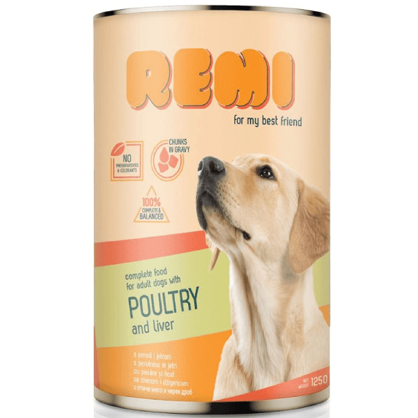 Hrana umeda pentru caini Remi Dog Pasare&Ficat 1250g - Animax