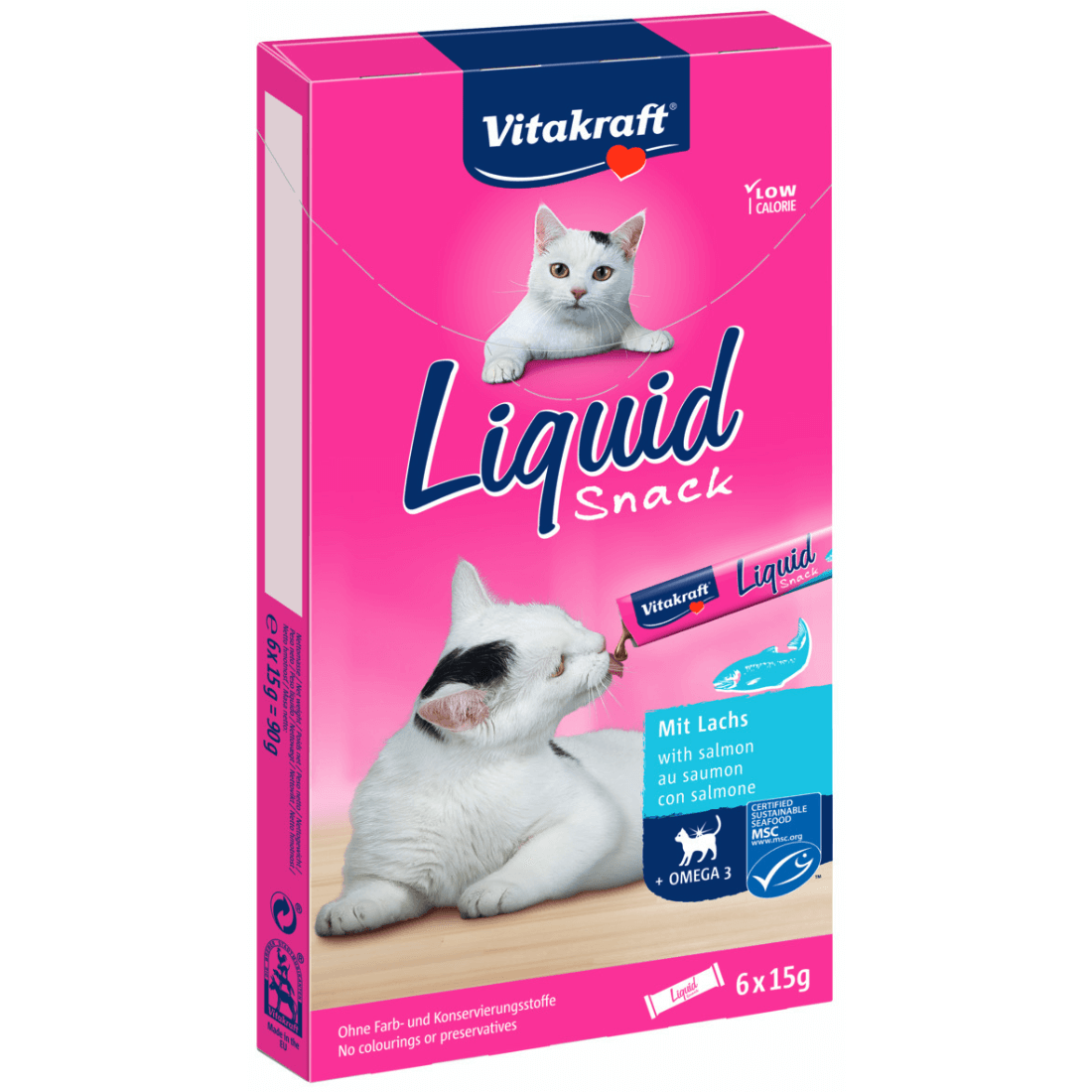 Snack lichid pentru pisici Vitakraft cu Somon si Omega 3 6x15g - Animax