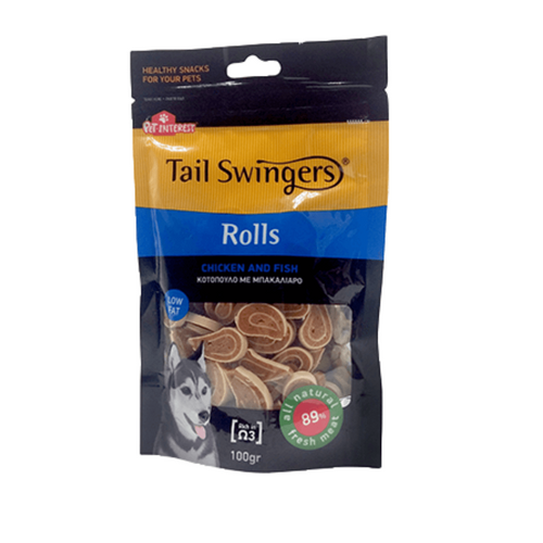 Snack rulouri pui si peste TAIL SWINGERS 100g - Animax
