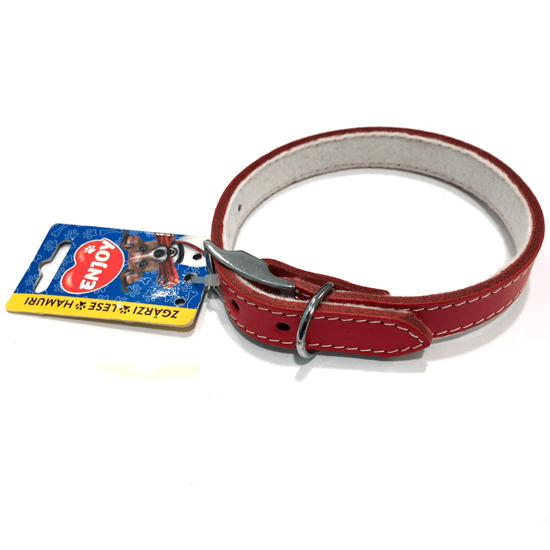 Zgarda din piele Enjoy HQ L Rosu 20x470mm - Animax