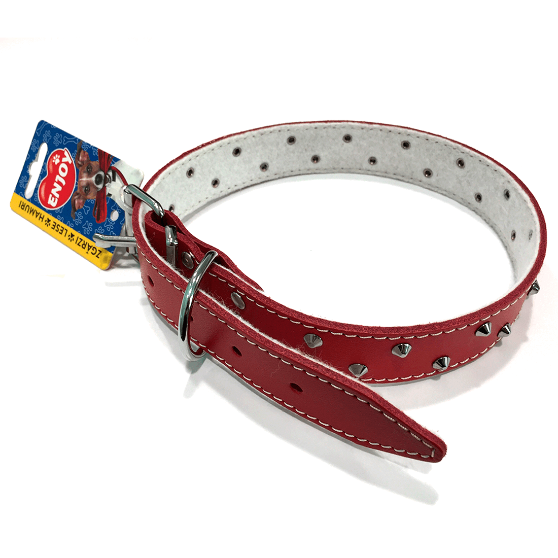 Zgarda din piele cu tinte Enjoy XXL Rosu 30x640mm - Animax