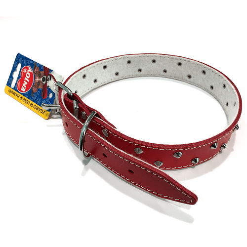 Zgarda din piele cu tinte Enjoy XXL Rosu 30x640mm - Animax