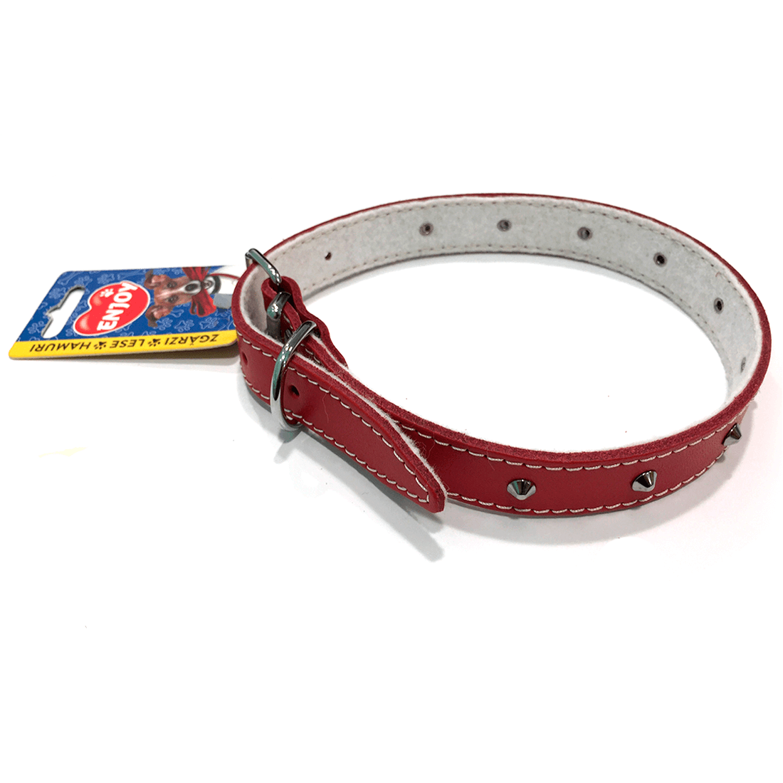 Zgarda reglabila din piele cu tinte Enjoy XL Rosu 22x550mm - Animax